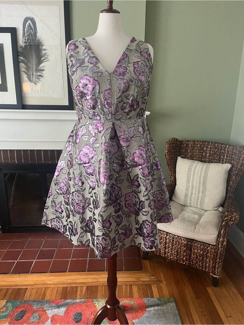 ELOQUII Metallic Floral Jacquard A-Line Dress — Size 22 - Picture 4 of 10